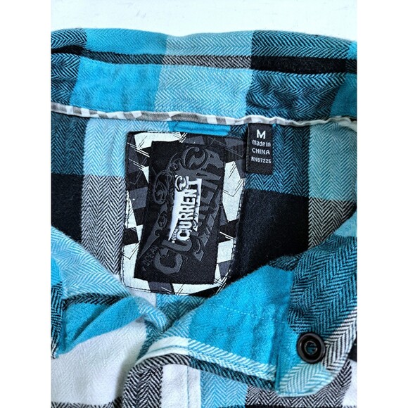 Ocean Current Mens Medium Flannel Shirt Lumberjack Blue Black White Check Plaid - Picture 3 of 9